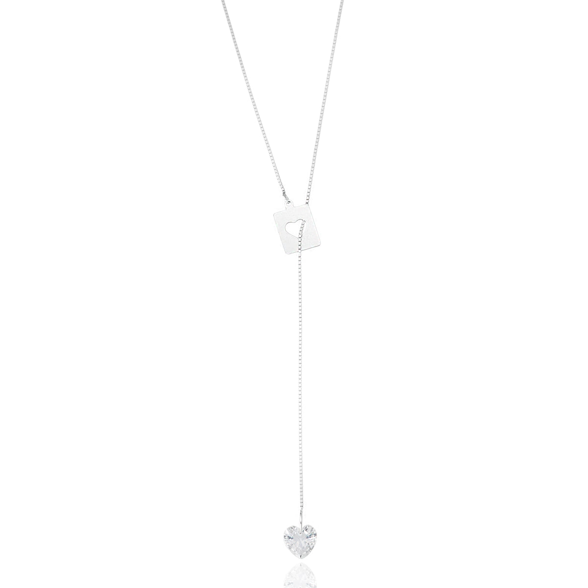 Colar de Prata Gravata Coração Cristal