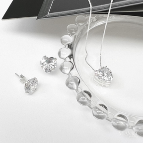 Conjunto de Prata Cristal Zircônia Coração Grande