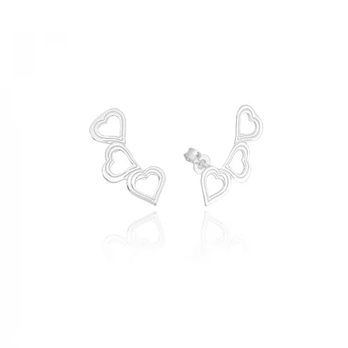 Brinco de Prata Ear Cuff Corações Vazados